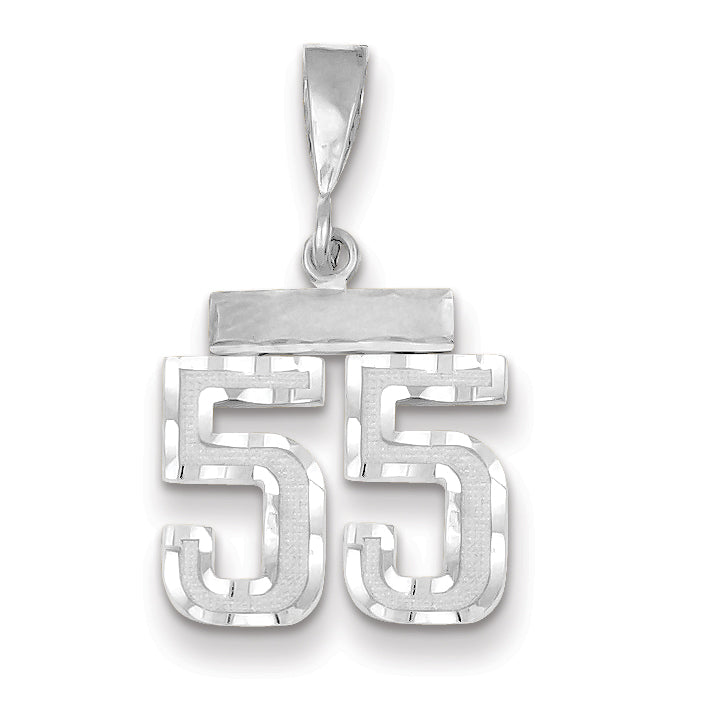 14K White Gold Small Diamond-cut Number 55 Charm