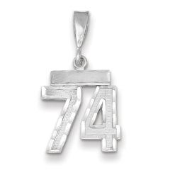 14K White Gold Small Diamond-cut Number 74 Charm