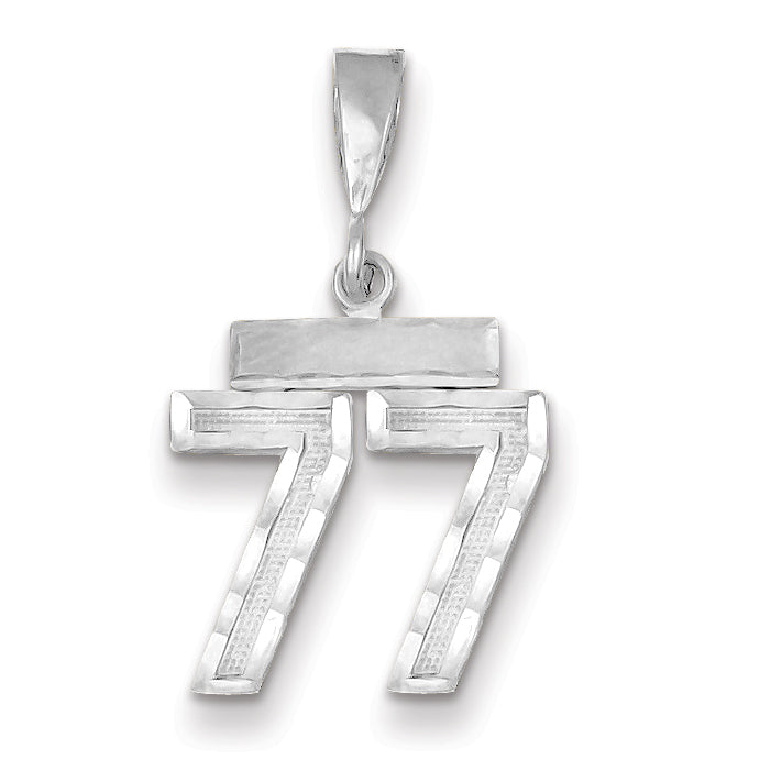 14K White Gold Small Diamond-cut Number 77 Charm