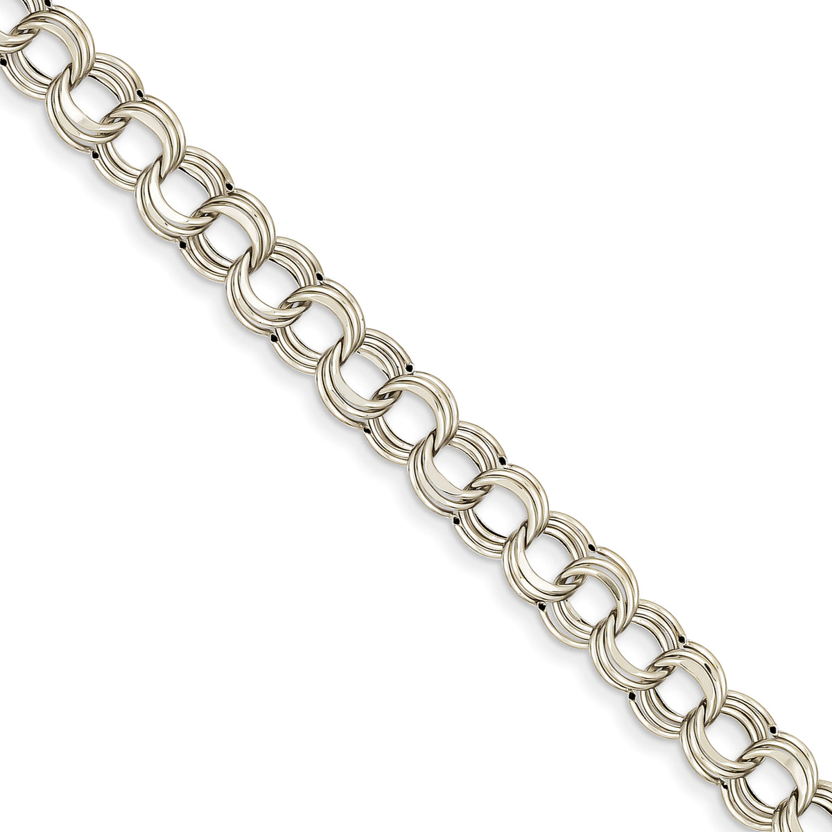 14k White Gold Lite 8mm Triple Link Charm Bracelet