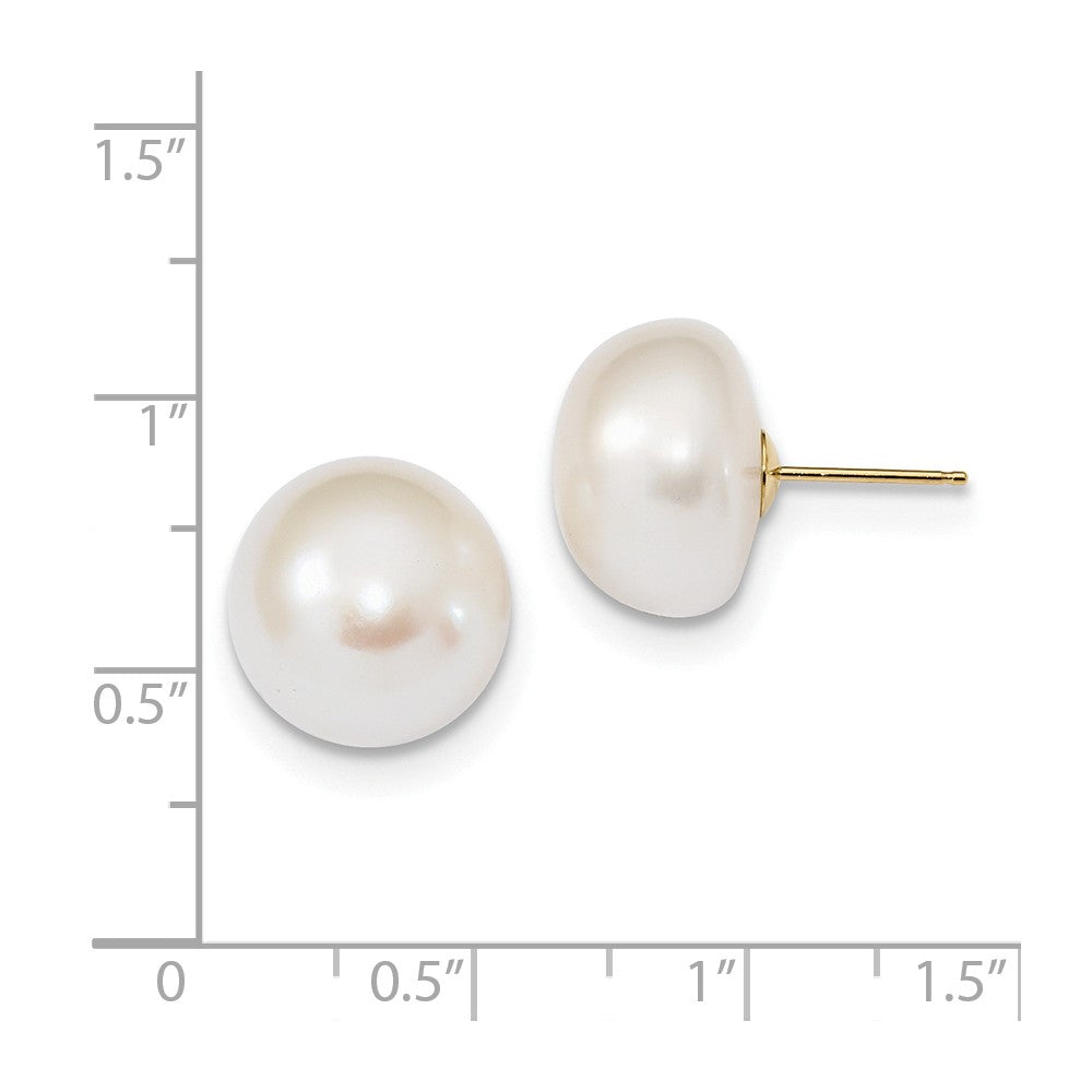 14k 13-14mm White Button Freshwater Cultured Pearl Post Earrings