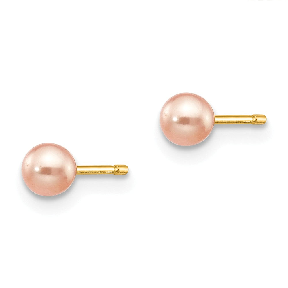 14K 3-4mm Pink Round Freshwater Cultured Pearl Stud Post Earrings