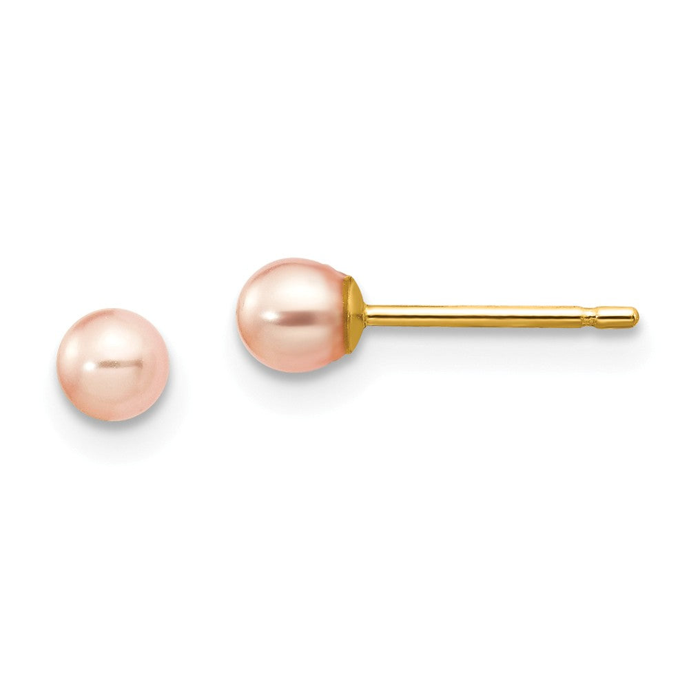 14K 3-4mm Pink Round Freshwater Cultured Pearl Stud Post Earrings