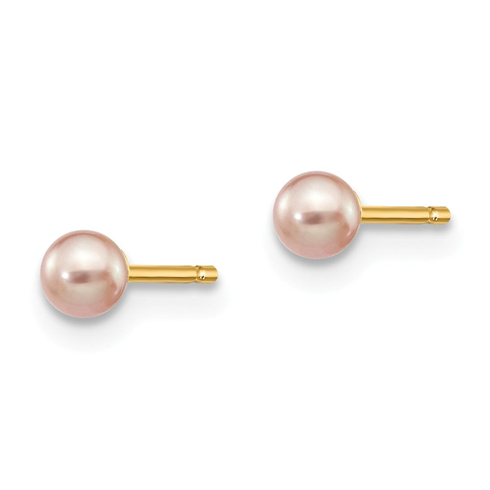 14K 3-4mm Purple Round Freshwater Cultured Pearl Stud Post Earrings