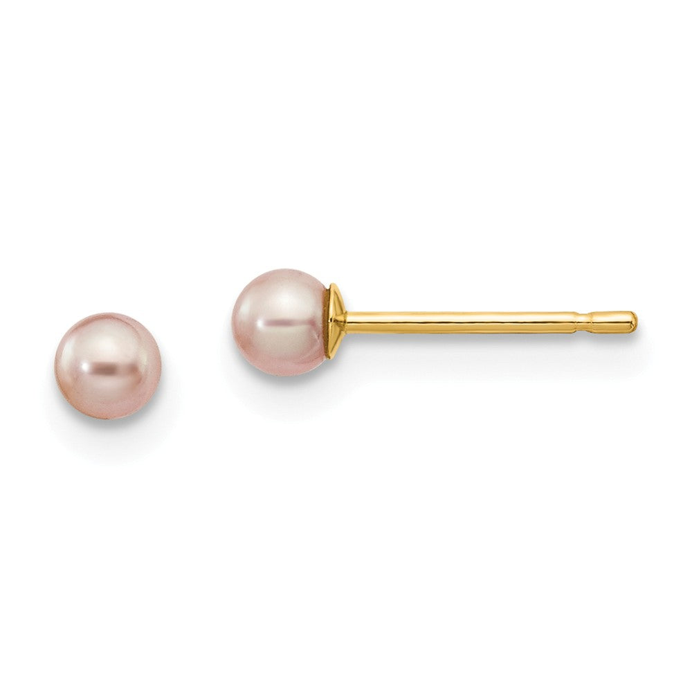 14K 3-4mm Purple Round Freshwater Cultured Pearl Stud Post Earrings