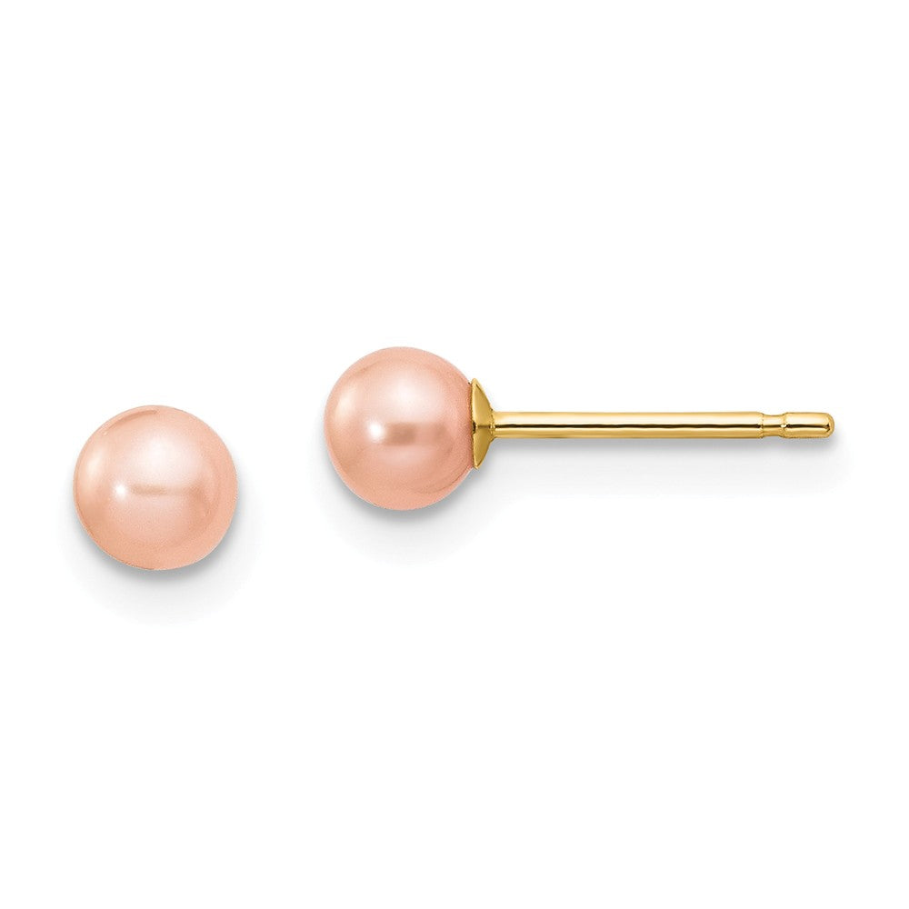 14K 4-5mm Pink Round Freshwater Cultured Pearl Stud Post Earrings