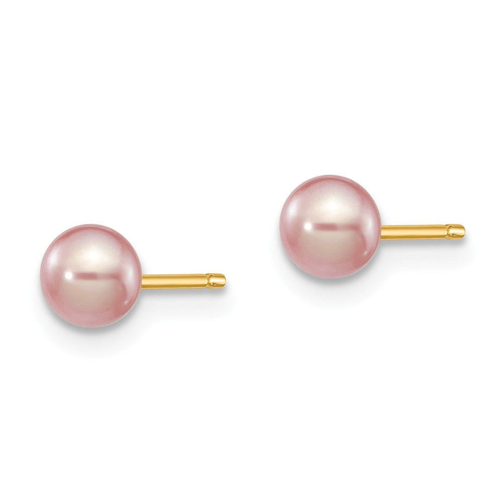 14K 4-5mm Purple Round Freshwater Cultured Pearl Stud Post Earrings