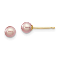 14K 4-5mm Purple Round Freshwater Cultured Pearl Stud Post Earrings