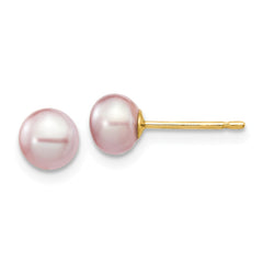 14K 5-6mm Purple Button Freshwater Cultured Pearl Stud Post Earrings