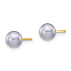 14K 5-6mm Grey Round Freshwater Cultured Pearl Stud Post Earrings