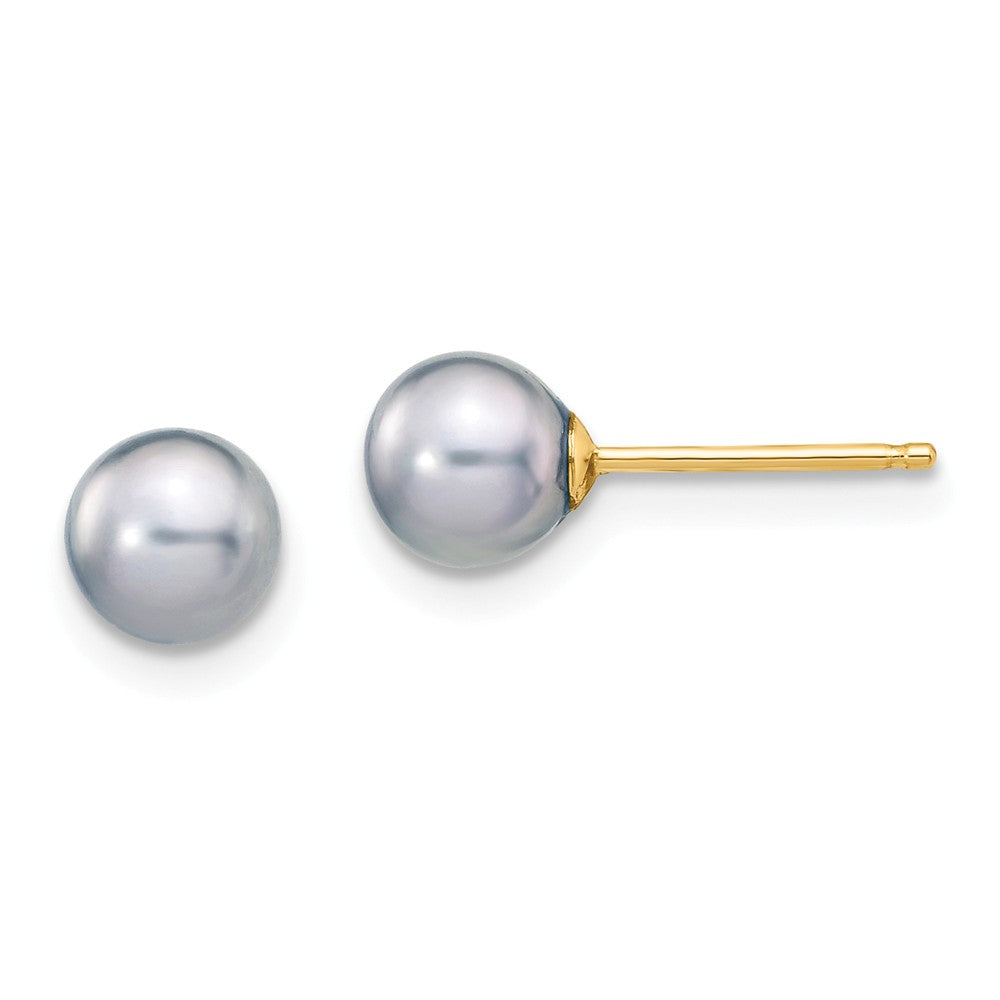 14K 5-6mm Grey Round Freshwater Cultured Pearl Stud Post Earrings