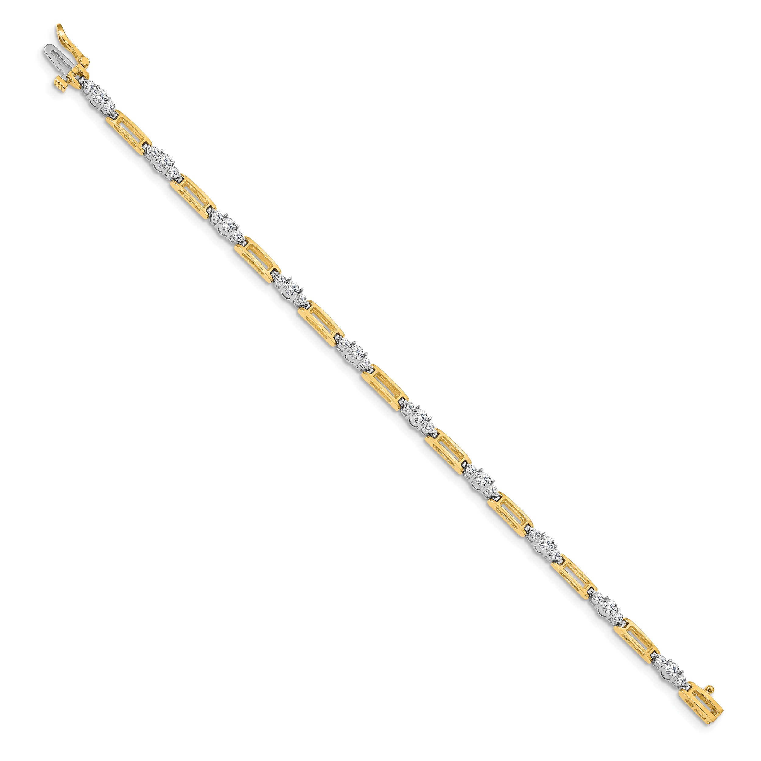 14k Two-tone AA Diamond Fancy Link Tennis Bracelet