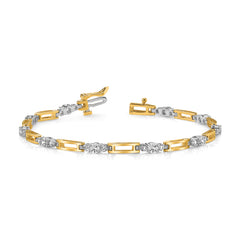 14k Two-tone AA Diamond Fancy Link Tennis Bracelet