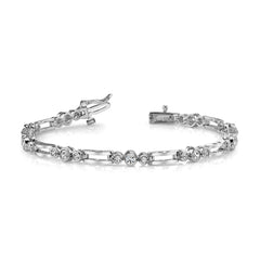 14k White Gold AA Diamond Fancy Link Tennis Bracelet