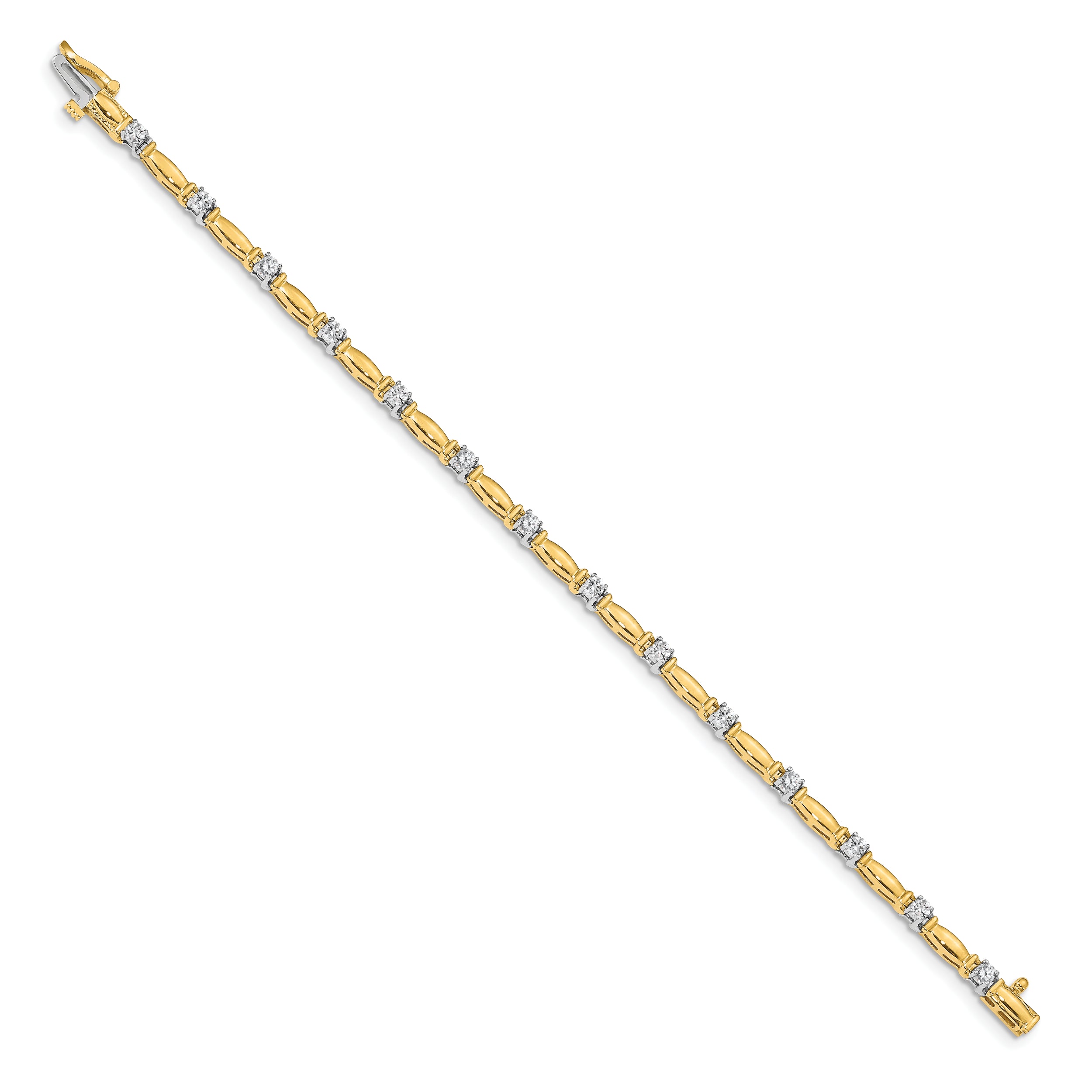 14k Two-tone AA Diamond Bar Link Tennis Bracelet