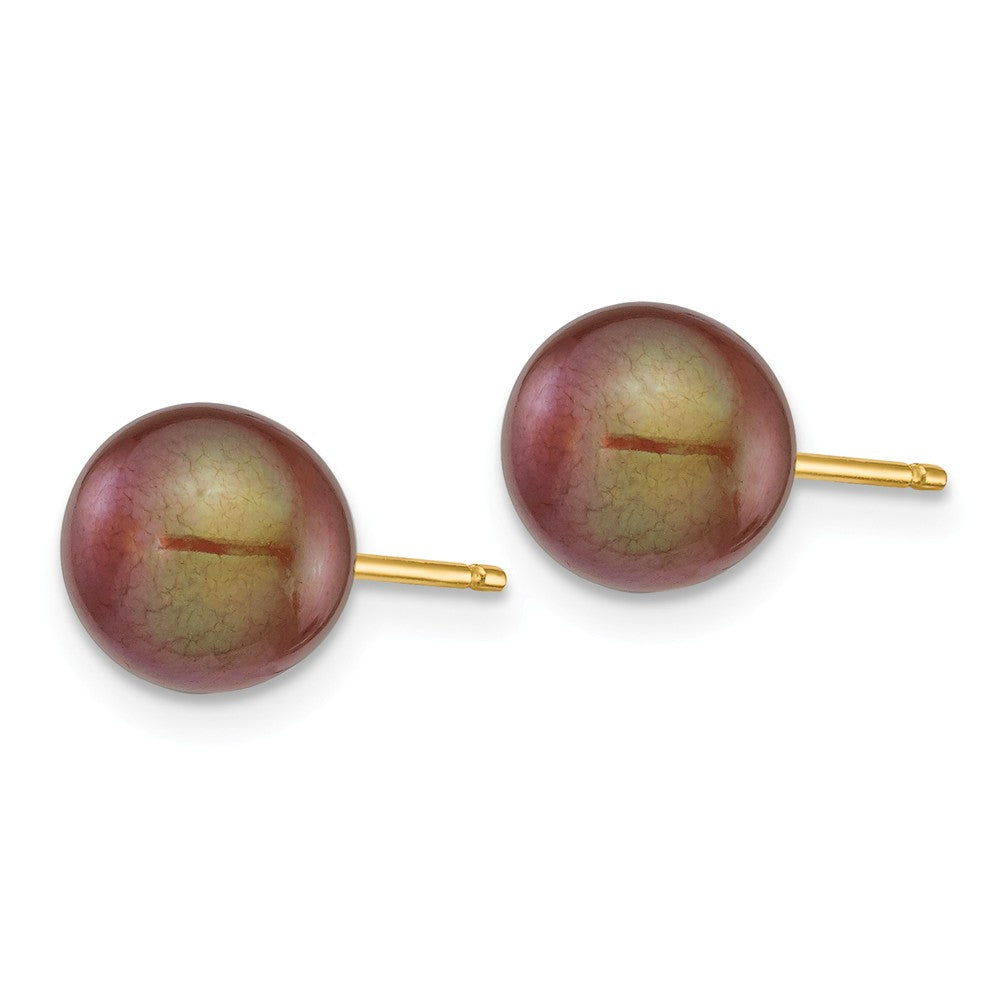 14K 7-8mm Coffee Round Freshwater Cultured Pearl Stud Post Earrings