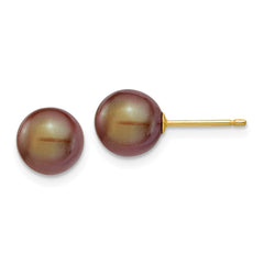 14K 7-8mm Coffee Round Freshwater Cultured Pearl Stud Post Earrings