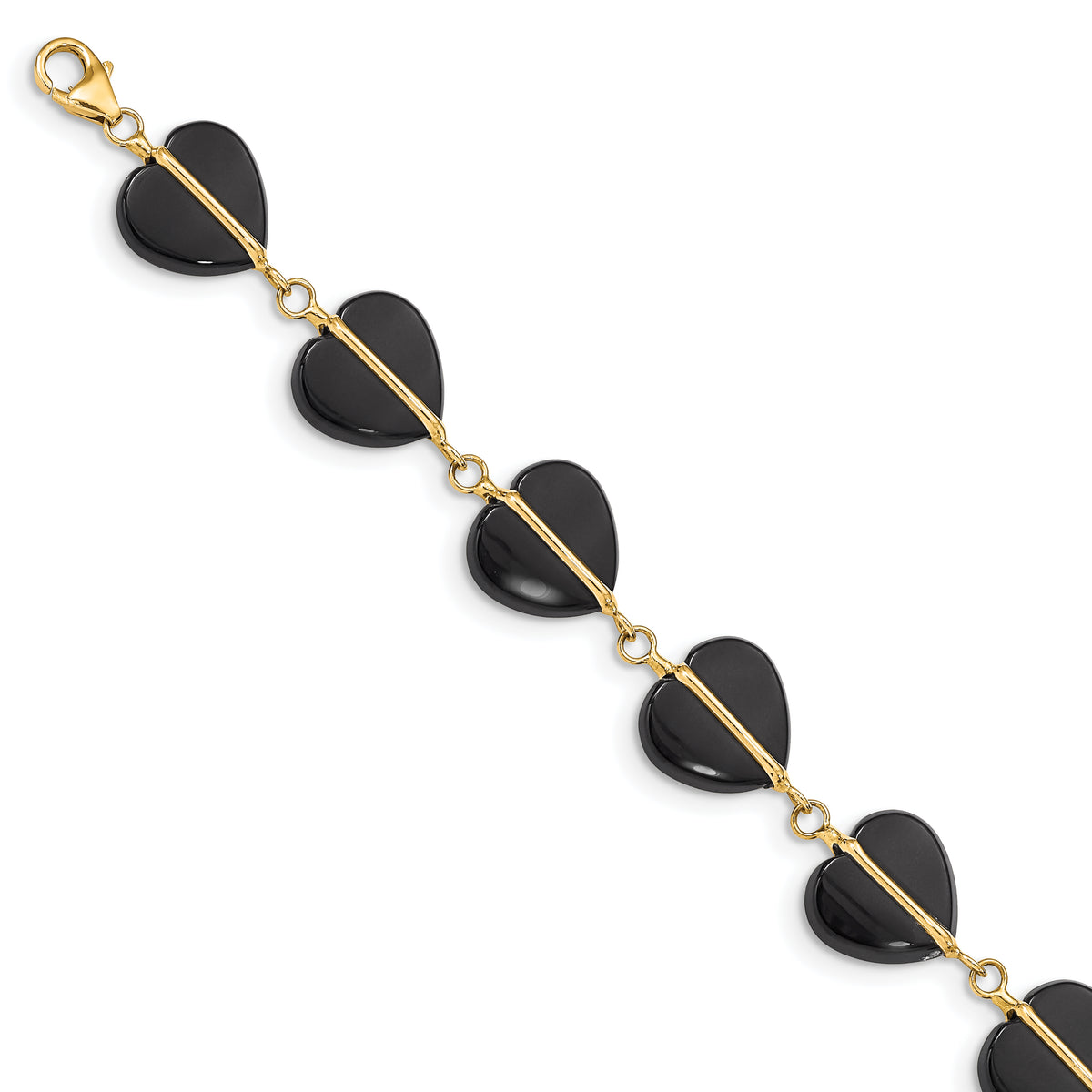 14k Black Onyx Hearts 7 inch Bracelet