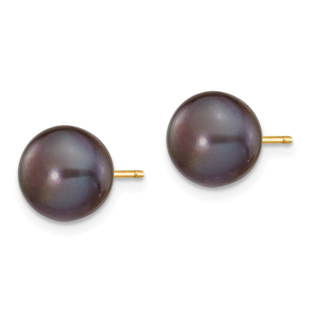 14K 8-9mm Black Button FW Cultured Pearl Stud Post Earrings