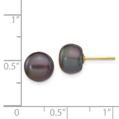 14k 8-9mm Black Button FW Cultured Pearl Stud Post Earrings