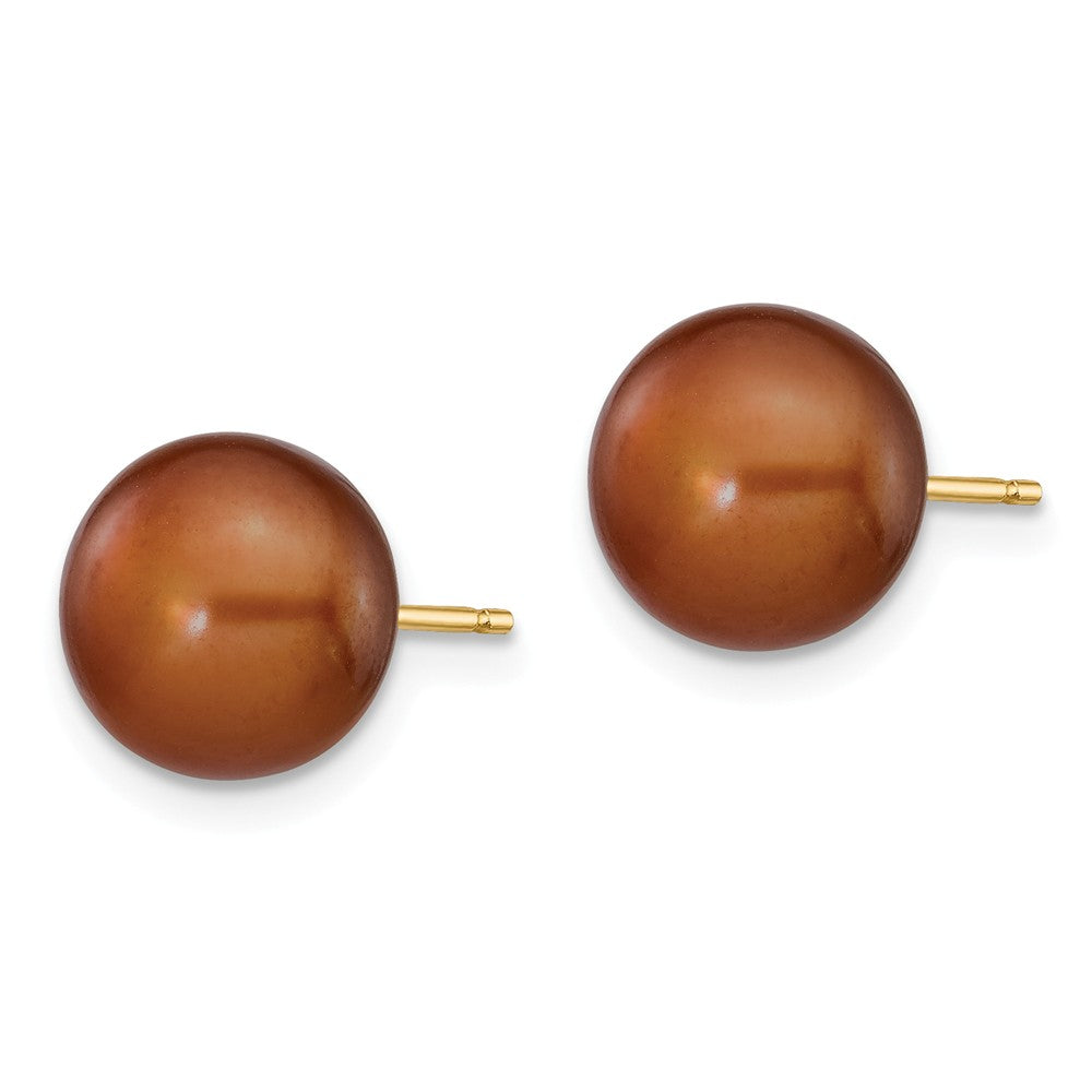 14K 8-9mm Coffee Button Freshwater Cultured Pearl Stud Post Earrings