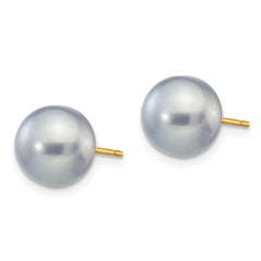 14K 8-9mm Grey Button FW Cultured Pearl Stud Post Earrings