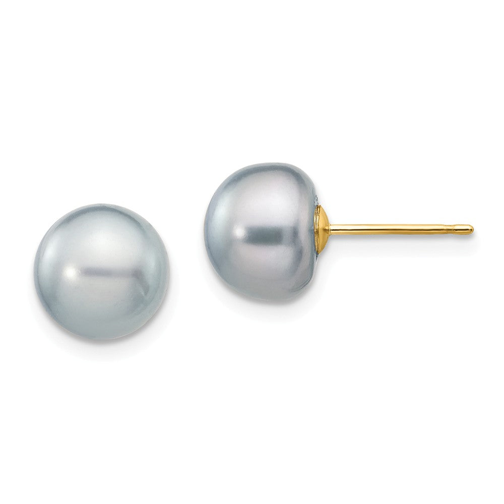 14K 8-9mm Grey Button FW Cultured Pearl Stud Post Earrings