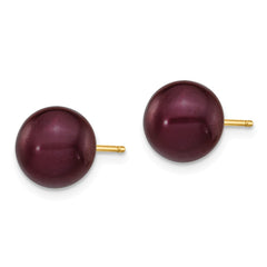 14K 8-9mm Coffee Round Freshwater Cultured Pearl Stud Post Earrings