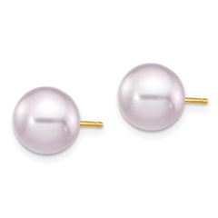 14K 8-9mm Purple Round Freshwater Cultured Pearl Stud Post Earrings