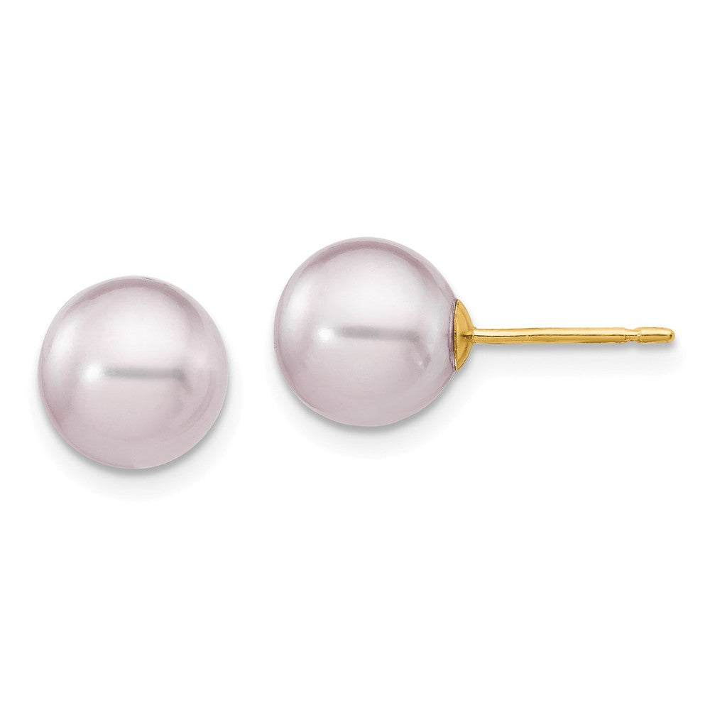 14K 8-9mm Purple Round Freshwater Cultured Pearl Stud Post Earrings