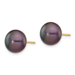 14K 9-10mm Black Button FW Cultured Pearl Stud Post Earrings