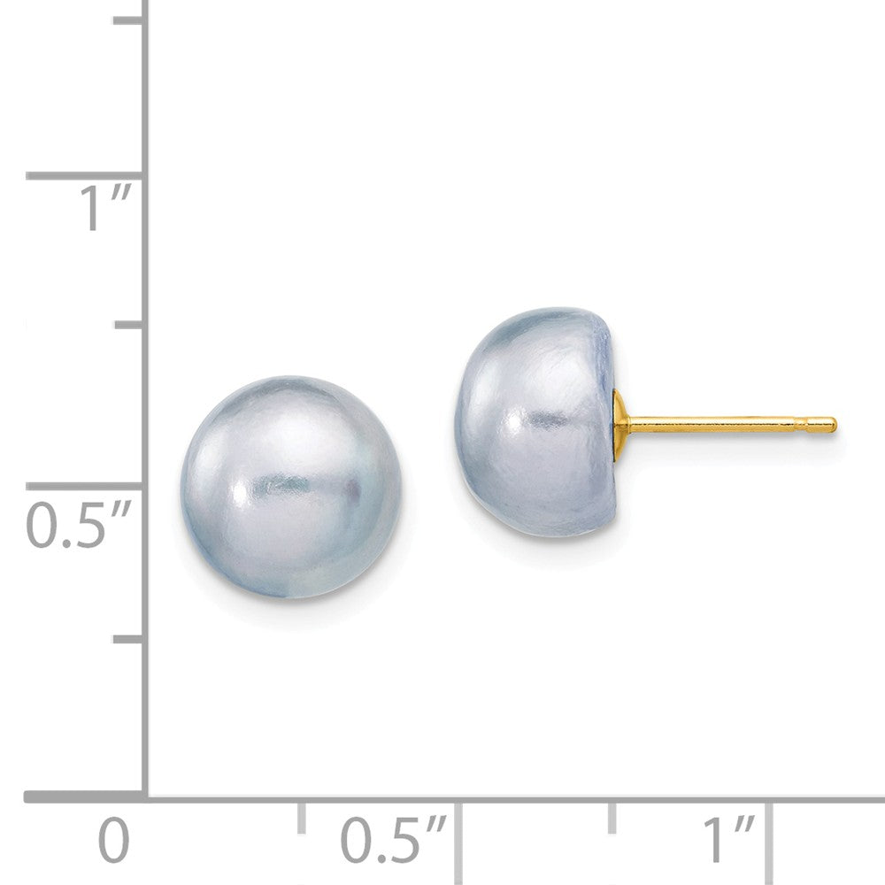 14k 9-10mm Grey Button FW Cultured Pearl Stud Post Earrings