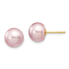 14K 9-10mm Purple Button Freshwater Cultured Pearl Stud Post Earrings