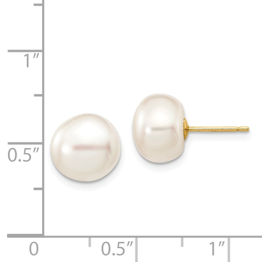 14k 9-10mm White Button Freshwater Cultured Pearl Stud Post Earrings