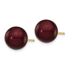 14K 9-10mm Coffee Round Freshwater Cultured Pearl Stud Post Earrings