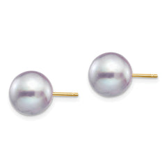 14K 9-10mm Grey Round Freshwater Cultured Pearl Stud Post Earrings