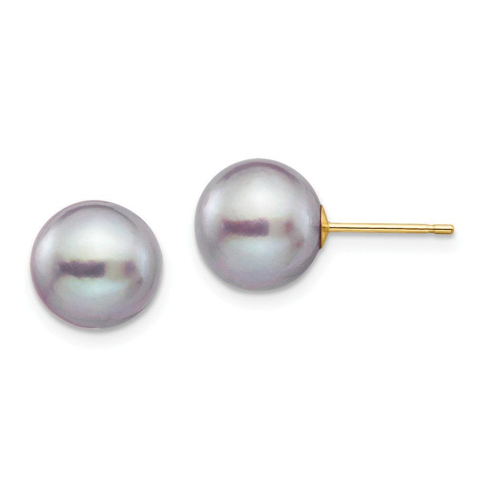 14K 9-10mm Grey Round Freshwater Cultured Pearl Stud Post Earrings