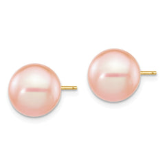 14K 9-10mm Pink Round Freshwater Cultured Pearl Stud Post Earrings