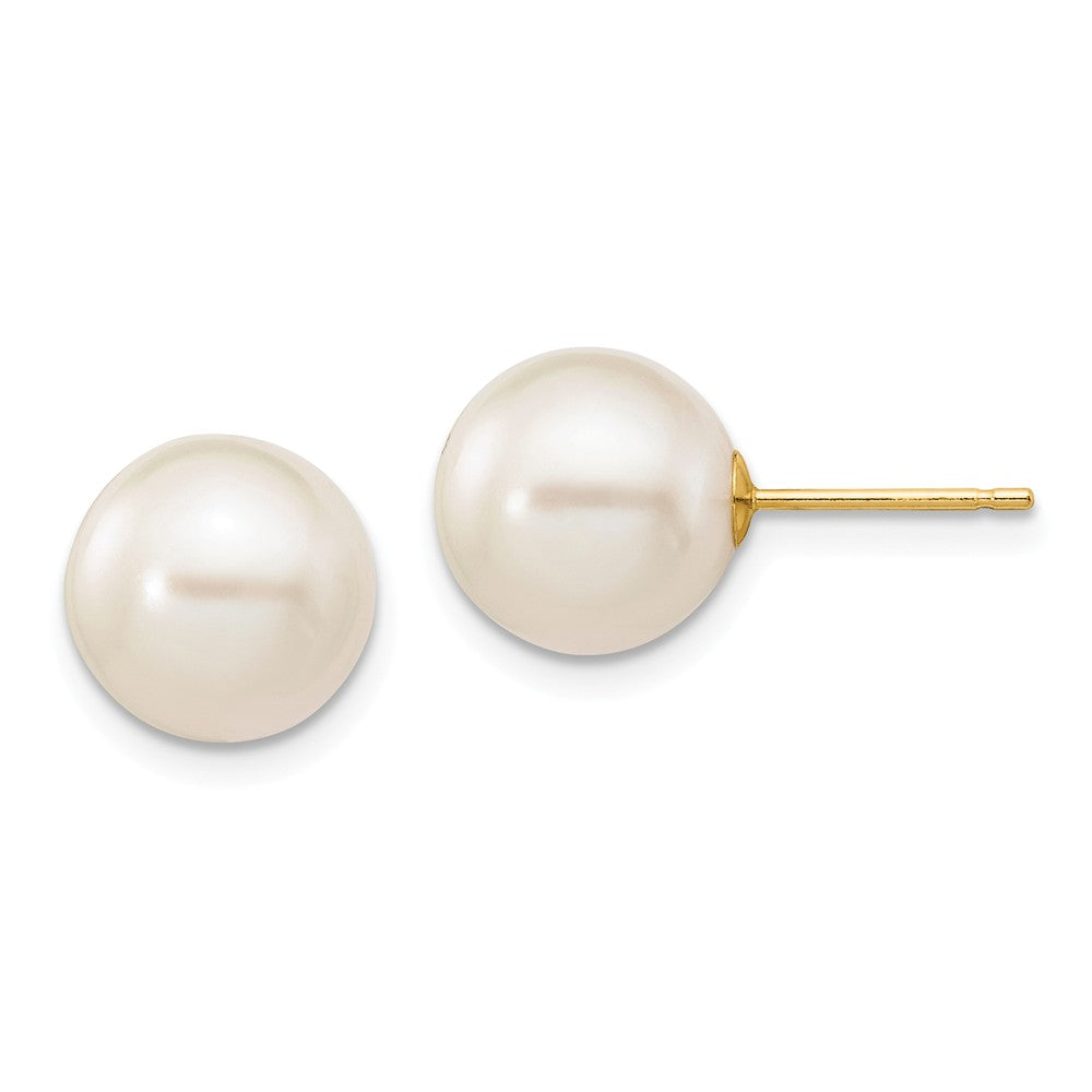 14K 9-10mm White Round Freshwater Cultured Pearl Stud Post Earrings