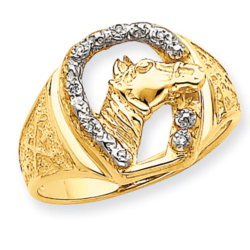 14K Diamond Horseshoe with Horse in Center Mens Ring Mounting