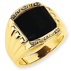 14K Ridged-Sides Mens Diamond and Onyx Ring Mounting