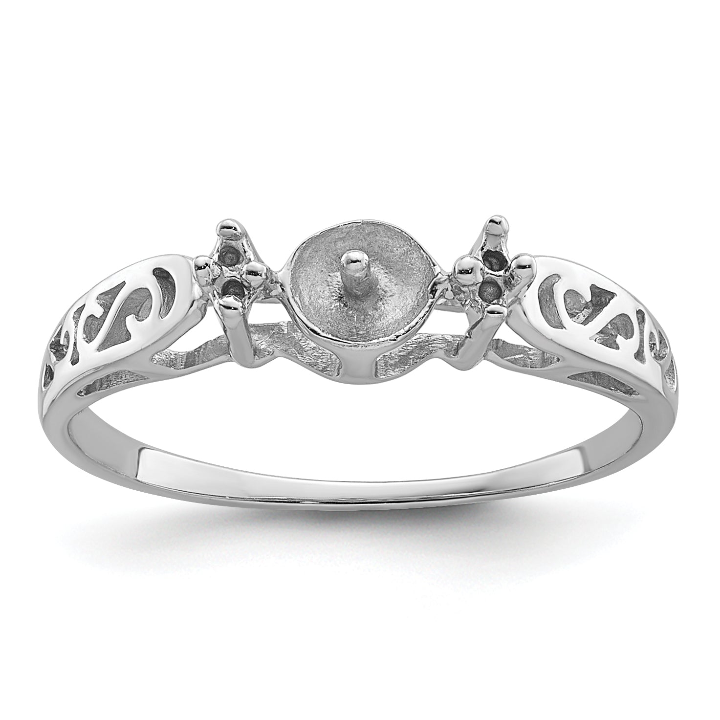 14k White Gold Polished Diamond & Pearl Ring Mounting