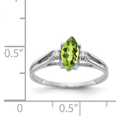 14K White Gold 8x4mm Marquise Peridot VS Diamond ring