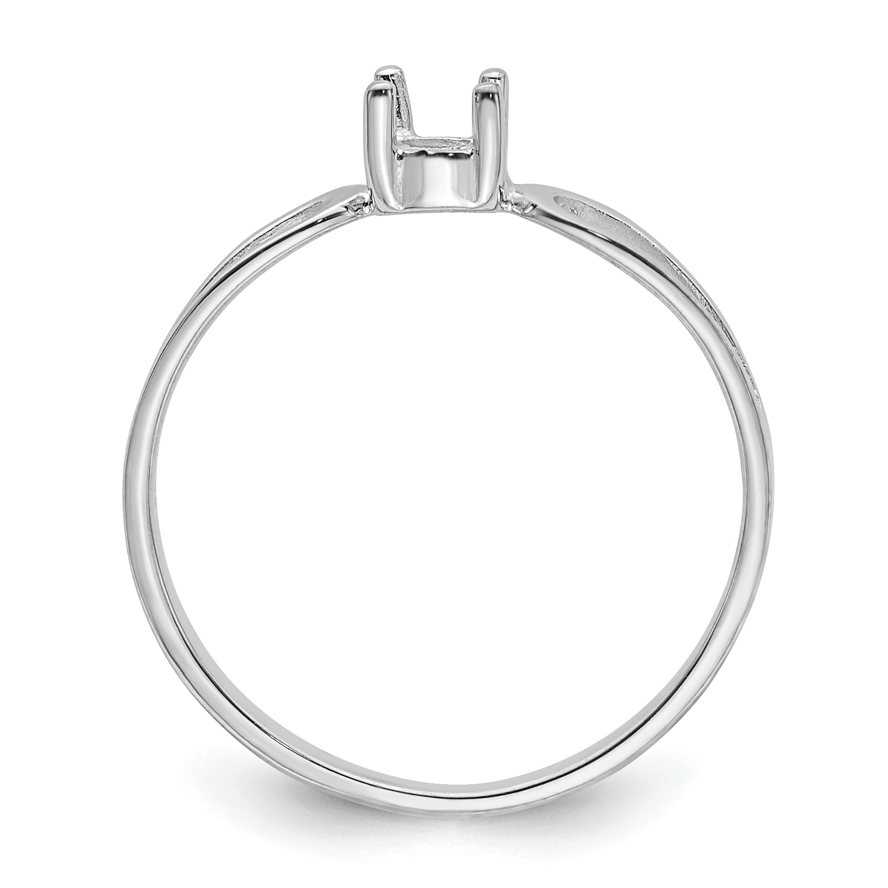 14k White Gold Polished 4mm Round Gemstone Ring Mounting