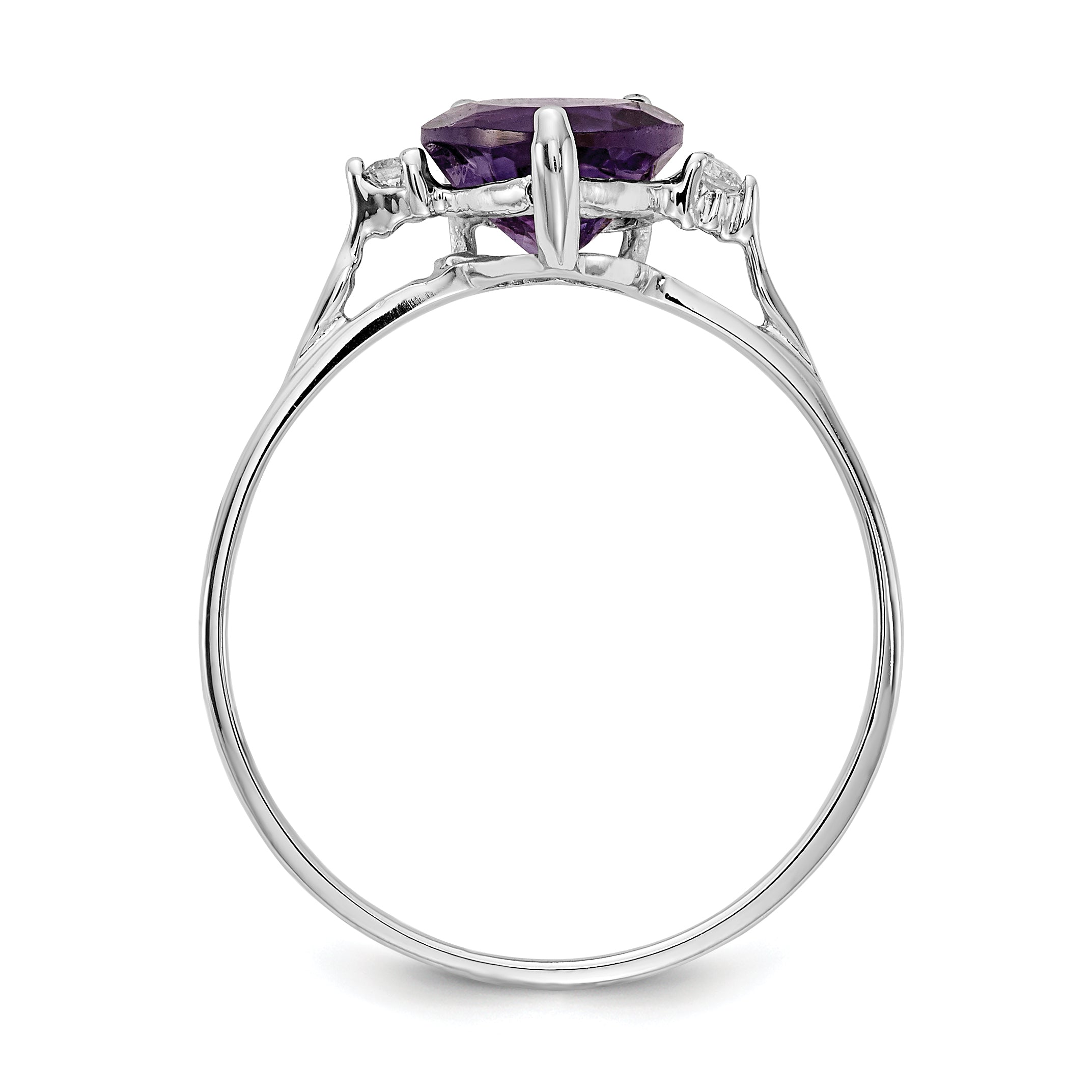 14K White Gold 7mm Heart Amethyst VS Diamond ring