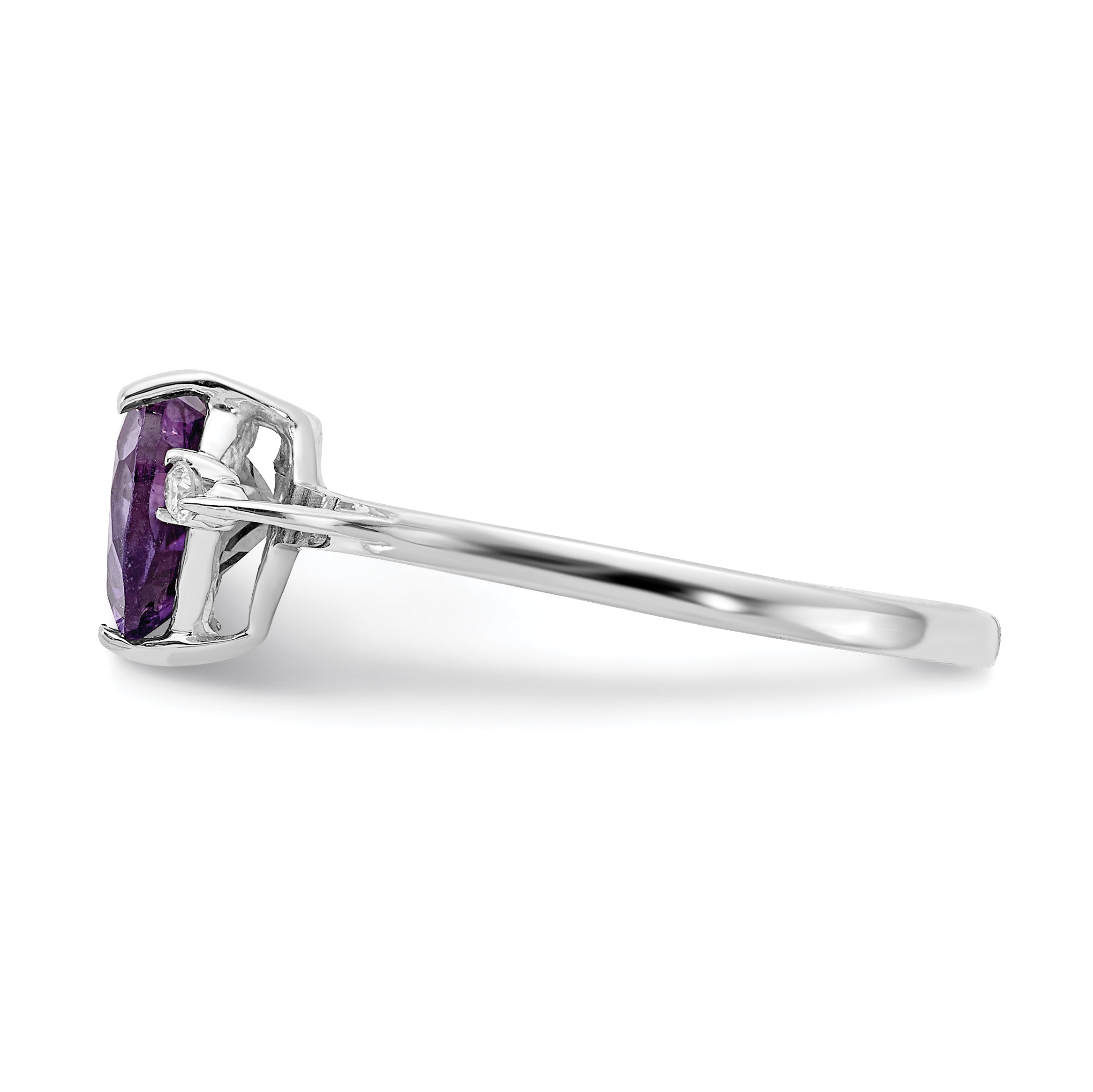 14K White Gold 7mm Heart Amethyst VS Diamond ring