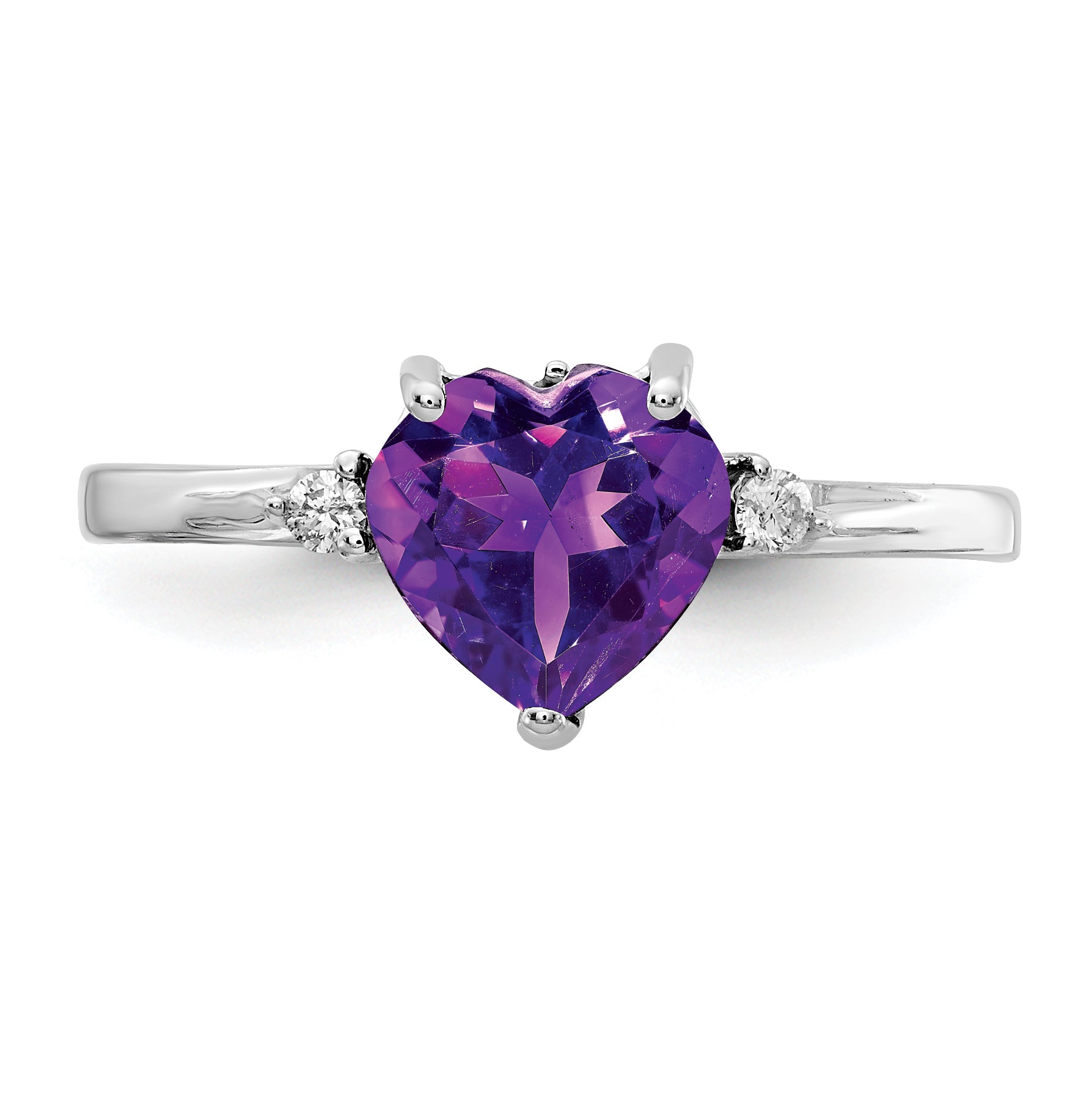 14K White Gold 7mm Heart Amethyst VS Diamond ring