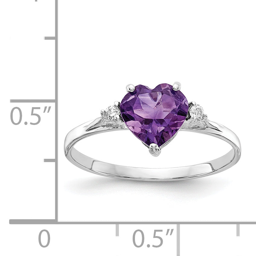 14K White Gold 7mm Heart Amethyst VS Diamond ring