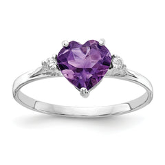 14K White Gold 7mm Heart Amethyst VS Diamond ring