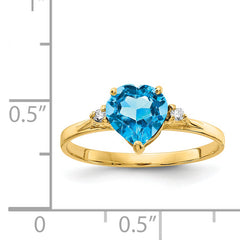 14K 7mm Heart Blue Topaz AA Diamond ring